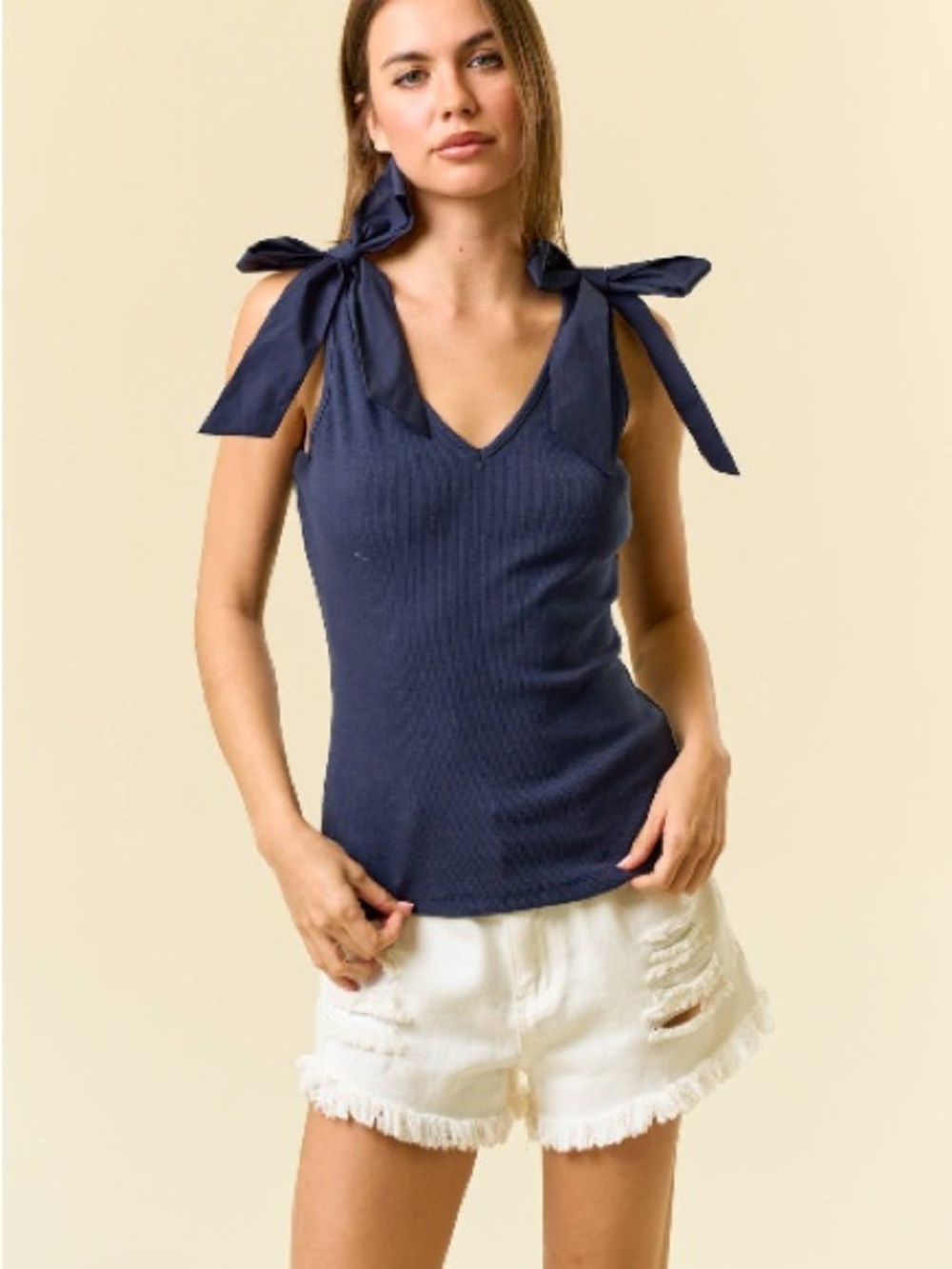Doe & Rae Ricki Bow Tank Navy Medium NWT